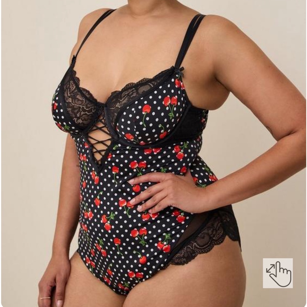 Torrid Retro Cherries Lace Bodysuit Size 0 Large 14 Lingerie